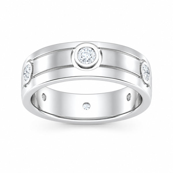 Round Cut Lab Grown Diamond Bezel Set Band For Birthday Gift