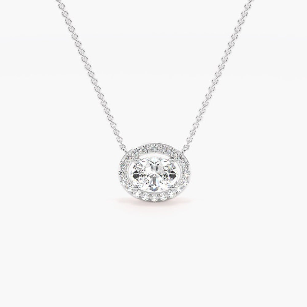 Oval Cut Colorless Moissanite Bar Set Pendant For Women