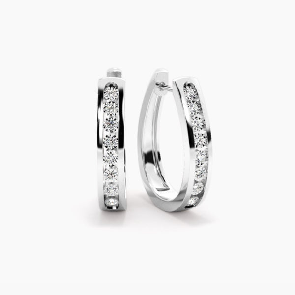 Round Cut Channel Set Moissanite Women's Hoop Earrings