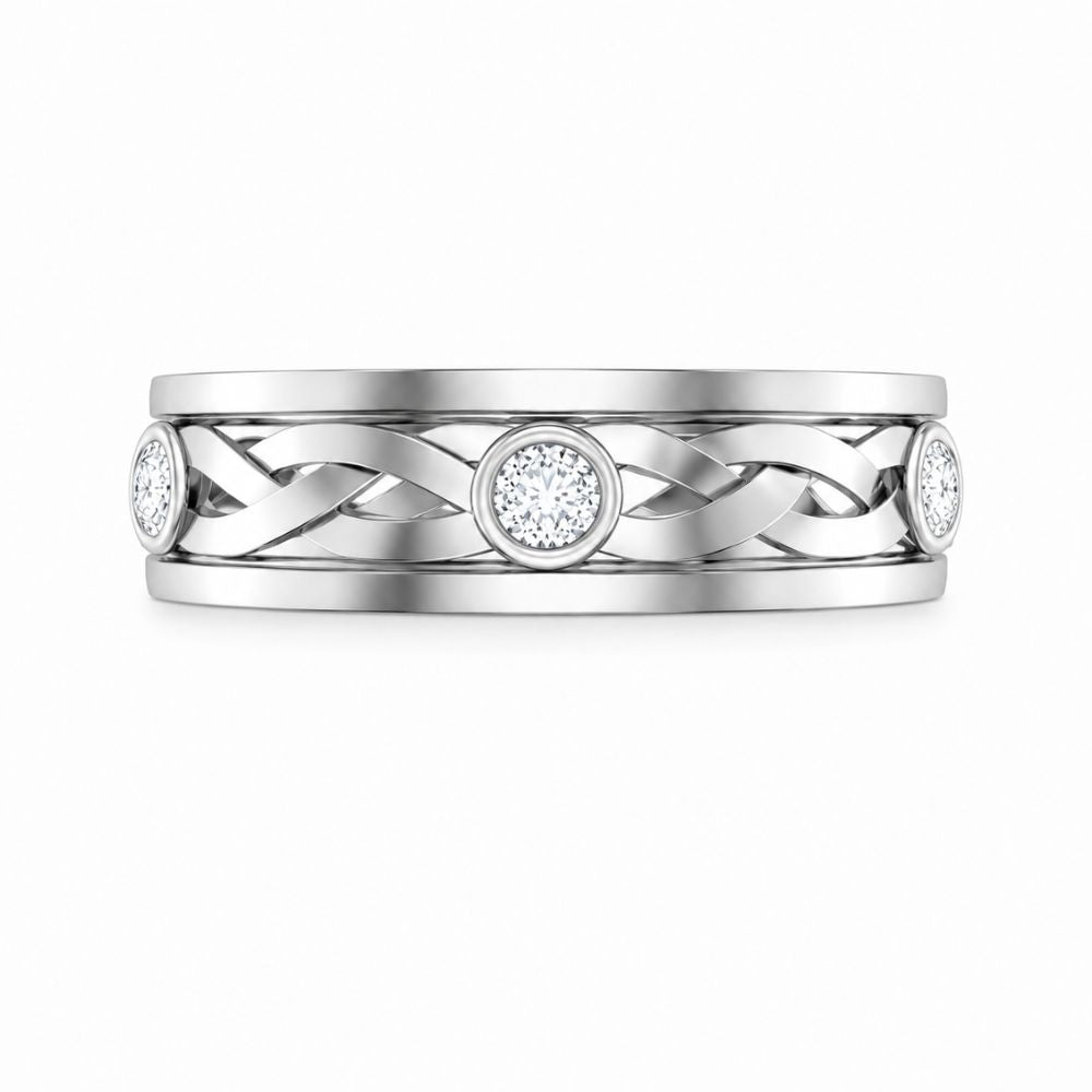 Round Cut Lab Grown Diamond Bezel Set Wedding Band