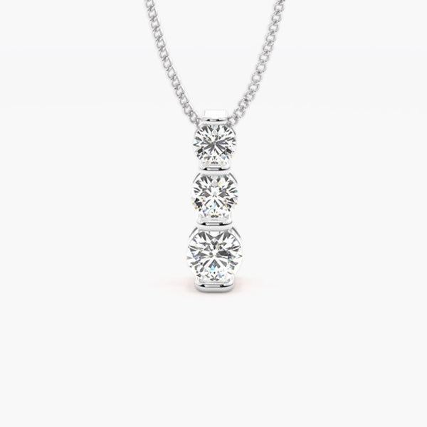 Round Cut Moissanite Three Stone Bar Set Pendant