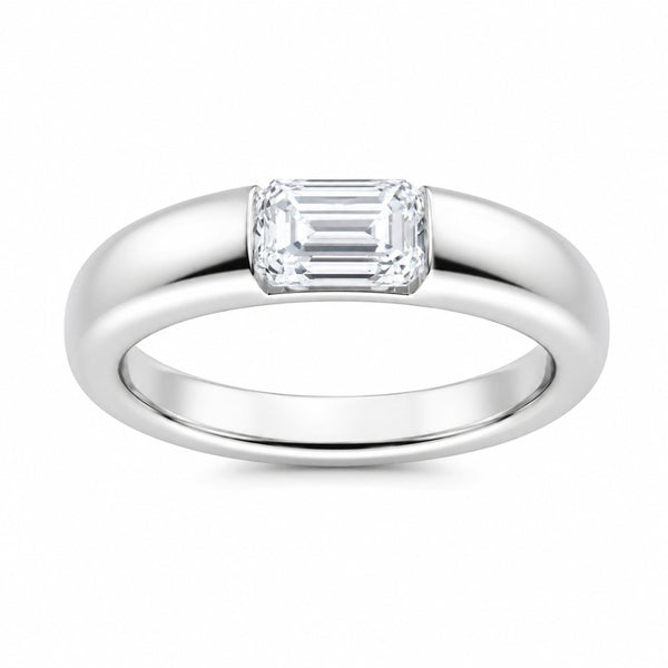 Emerald Bezel Set Lab Grown Diamond Solitaire Proposal Ring