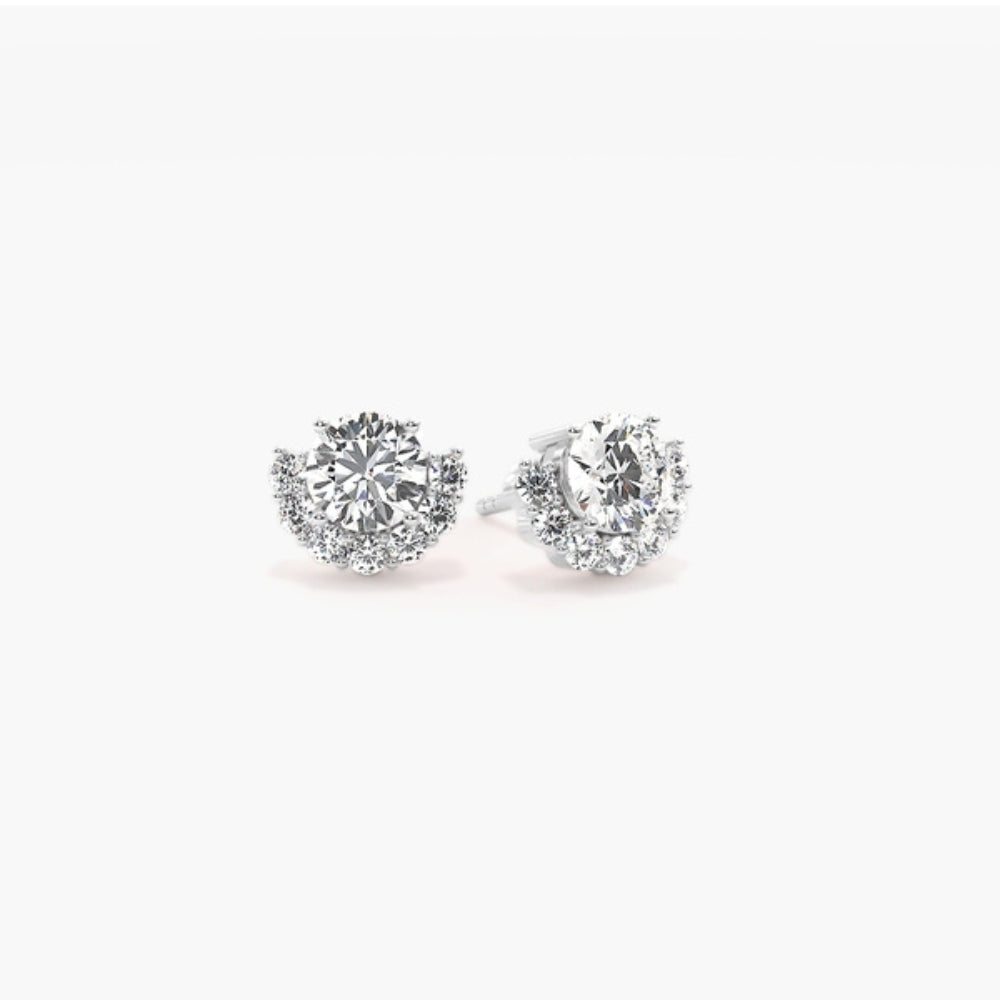 Round Cut Moissanite Half Halo Women Earring