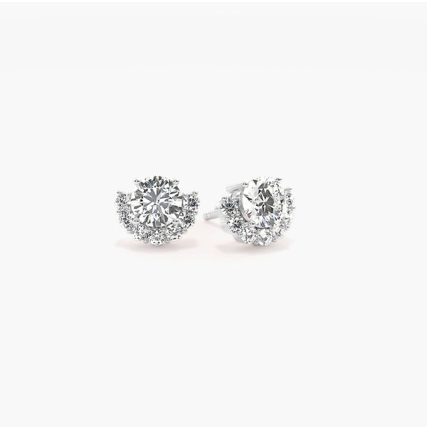 Round Cut Moissanite Half Halo Women Earring