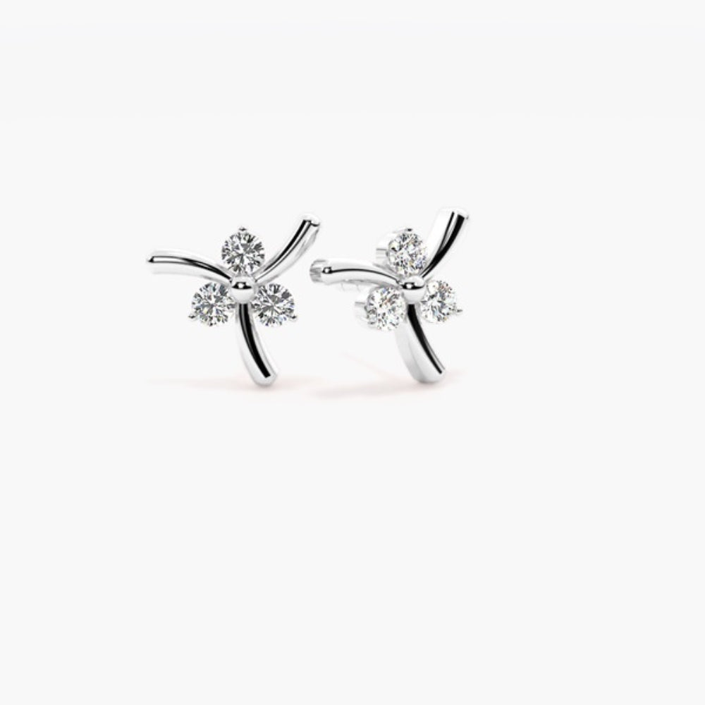 Round Cut Moissanite Three Stone Stud Earring