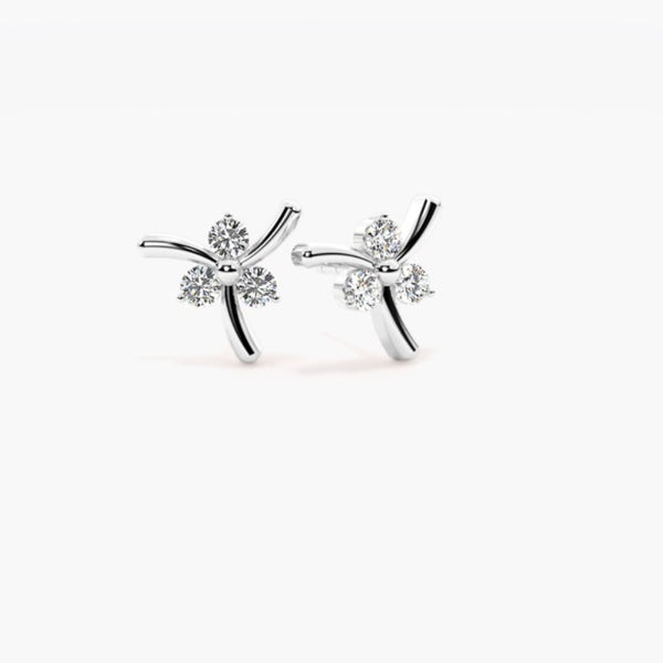 Round Cut Moissanite Three Stone Stud Earring