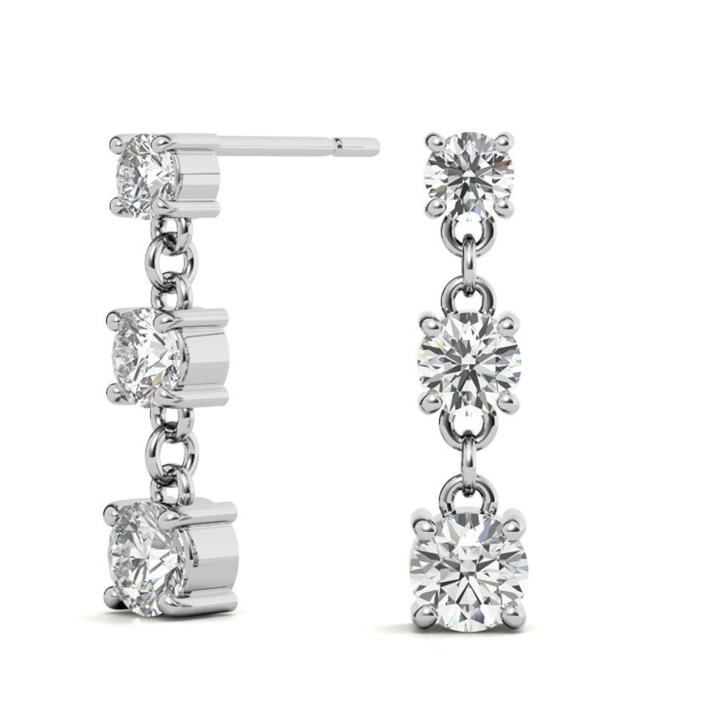 Moissanite Round Cut Classic Three Stone Drop Dangle Earrings