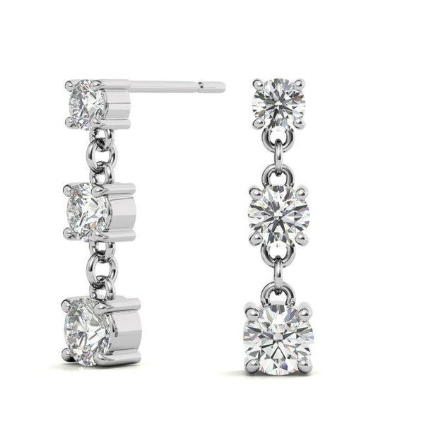 Moissanite Round Cut Classic Three Stone Drop Dangle Earrings