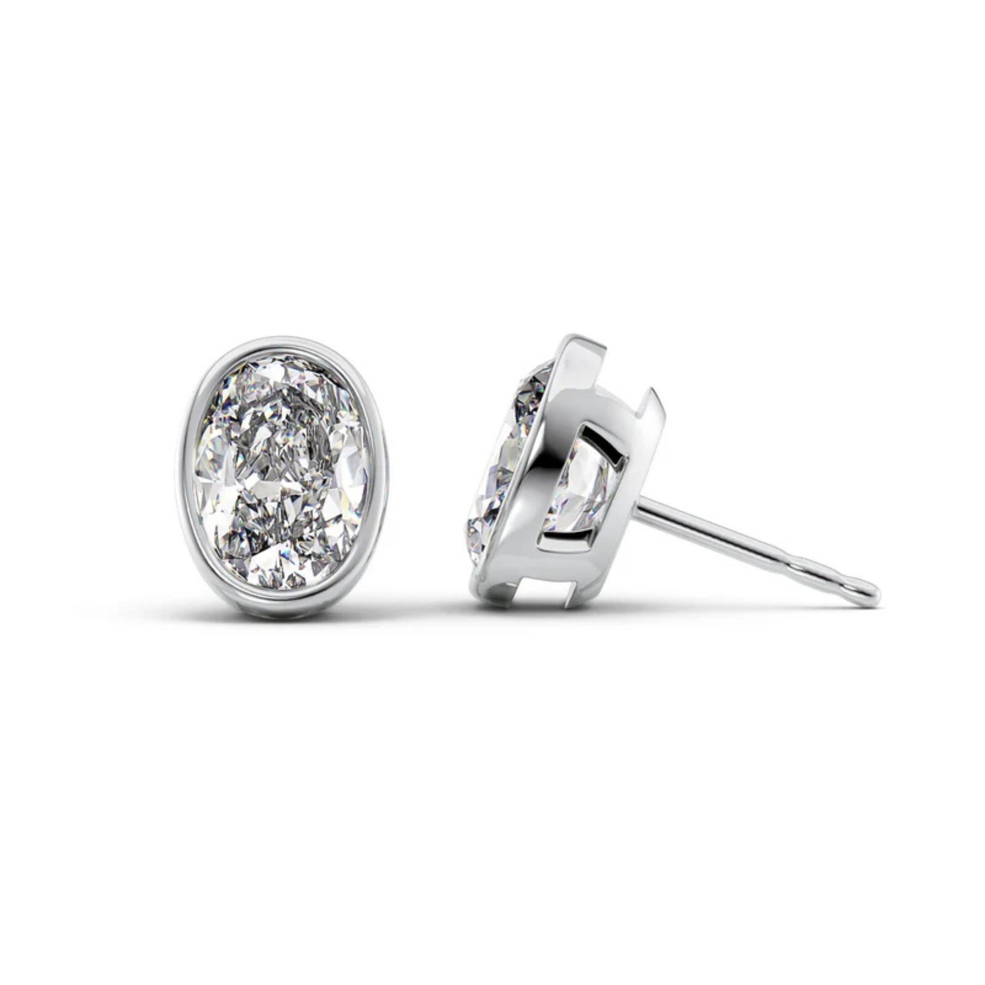 Oval Cut VVS1 Moissanite Bezel Set Earrings