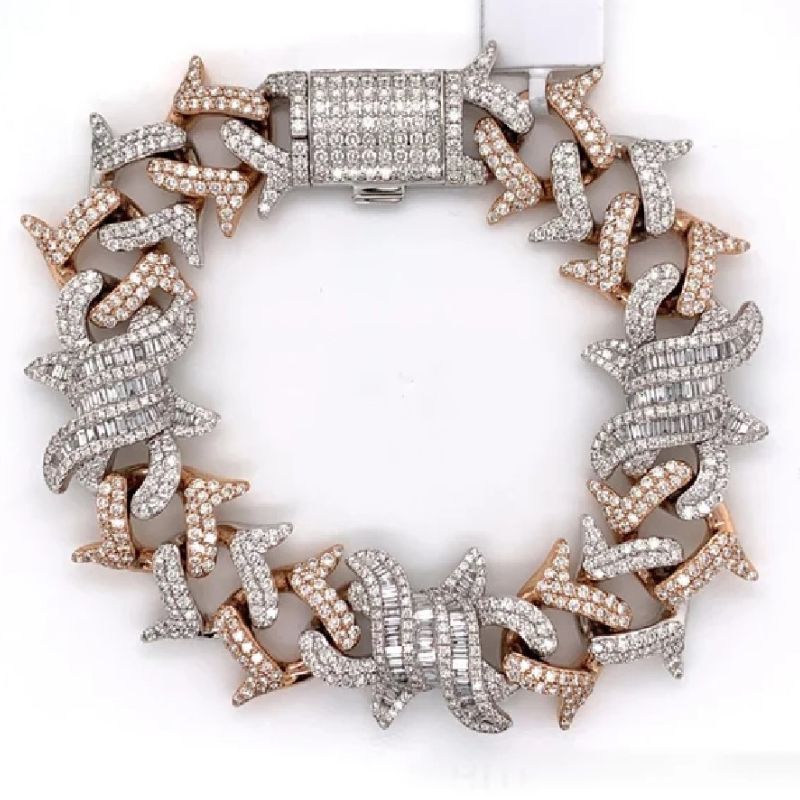 Moissanite Baguette Cut Barb Wire Hip Hop Bracelet