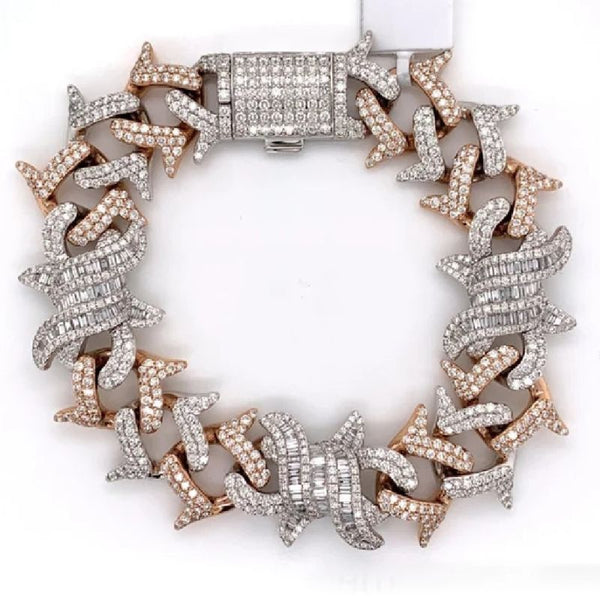 Moissanite Baguette Cut Barb Wire Hip Hop Bracelet