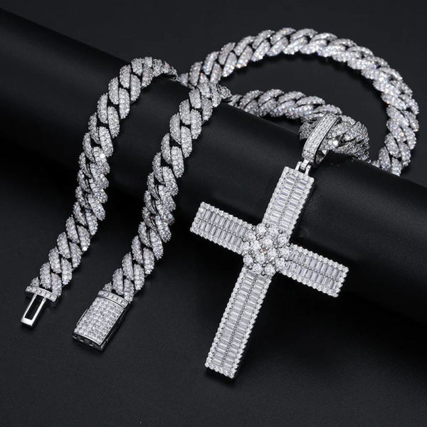Moissanite Baguette Cut Iced Out Cross Pendant