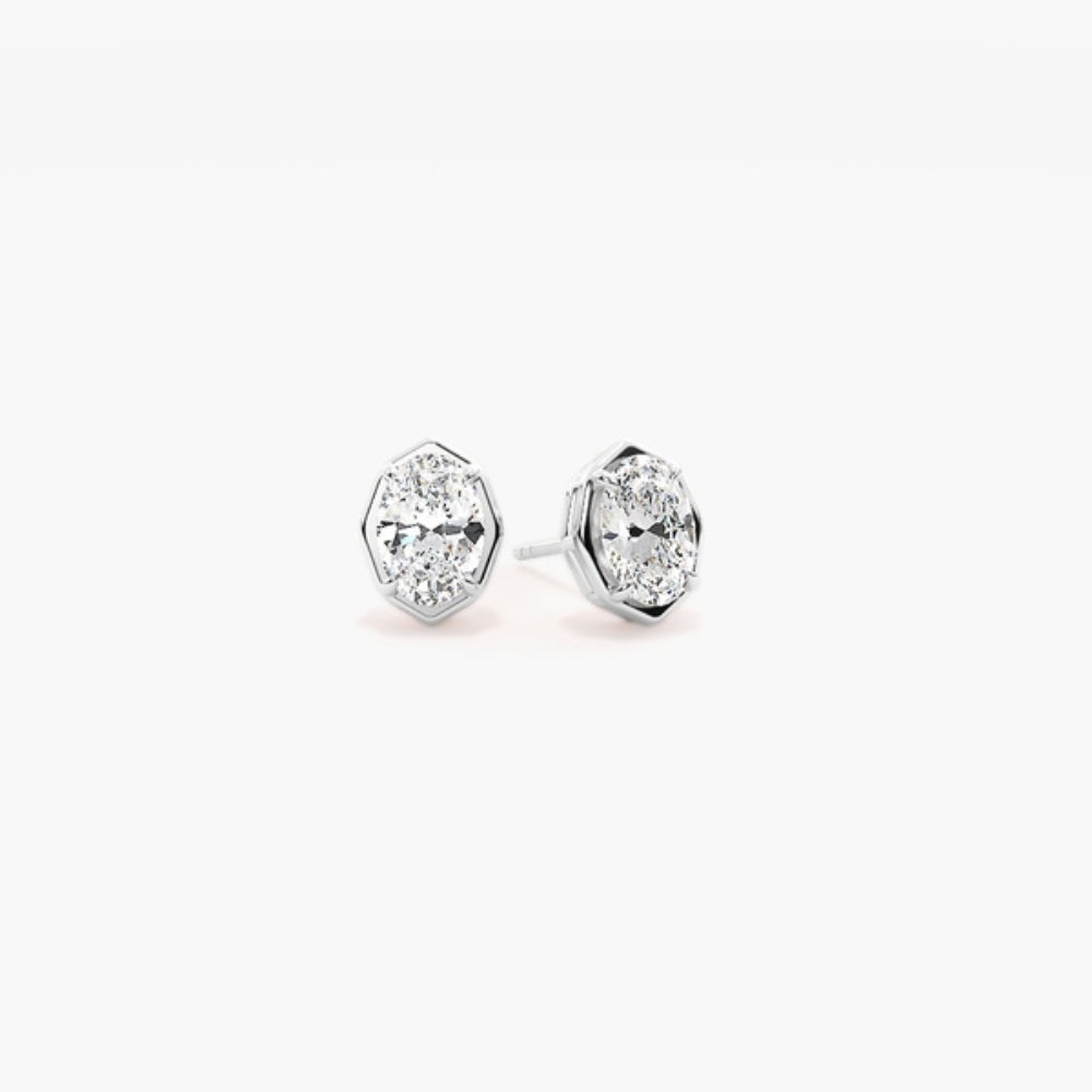 Oval Cut Moissanite Bezel Set Solitaire Earring