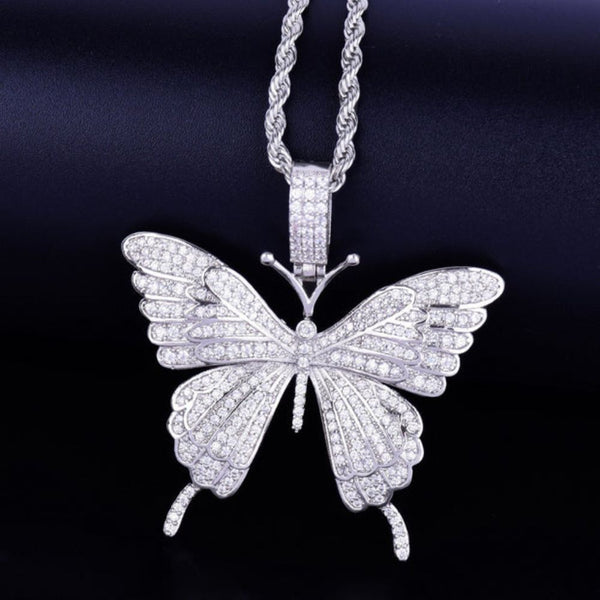 Round Cut Lab Grown Diamond Butterfly Pendant For Men