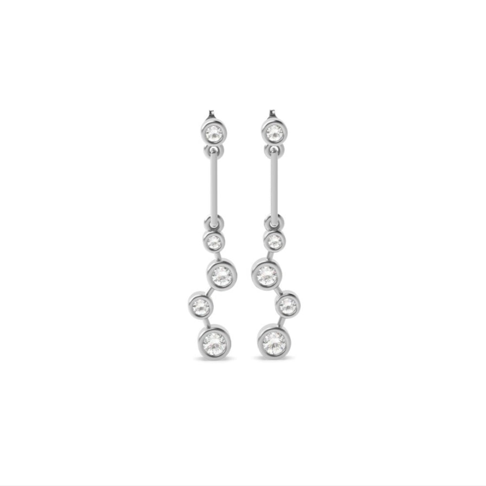 14K White Gold Bezel Set Round Moissanite Drop Dangle Earrings