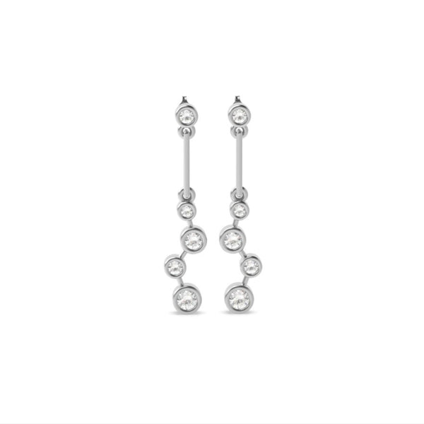14K White Gold Bezel Set Round Moissanite Drop Dangle Earrings