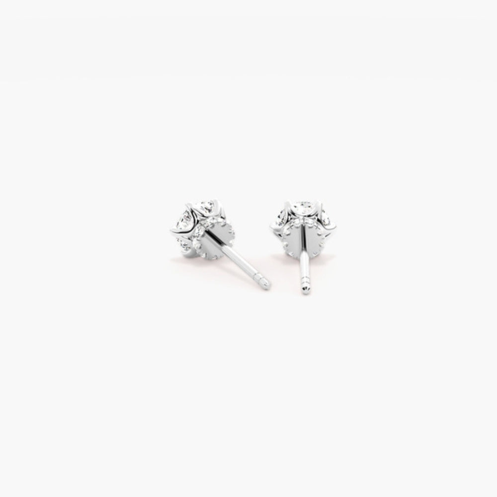 Moissanite Round Cut Hidden Halo Earring For Women