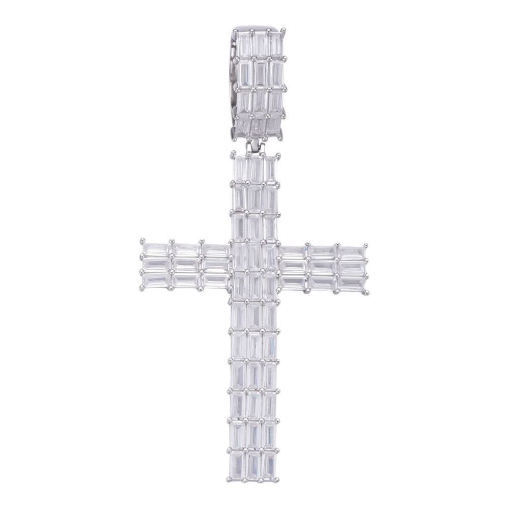 Iced Out Baguette Cut Moissanite Diamond Cross Pendant