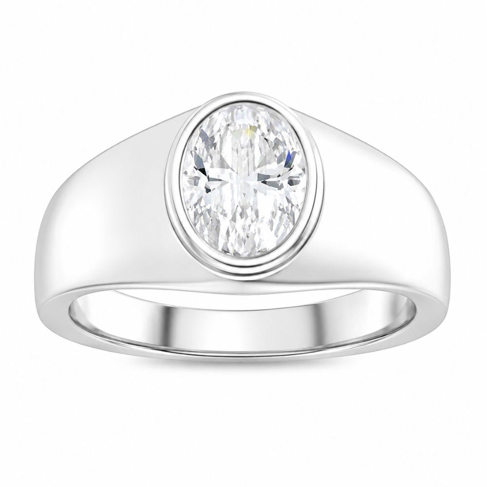 Oval Cut Bezel Set Solitaire Lab Grown Diamond Promise Ring