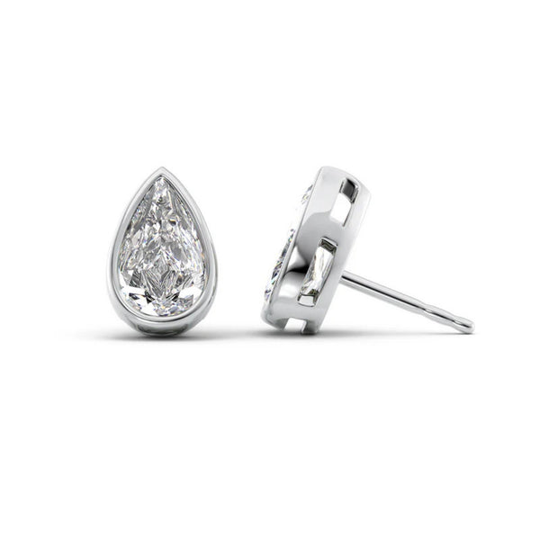 Moissanite Pear Cut Bezel Set Stud Earring For Her