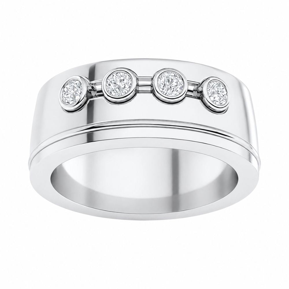 Round Cut Lab Grown Diamond Bezel Set Men's Wedding Band