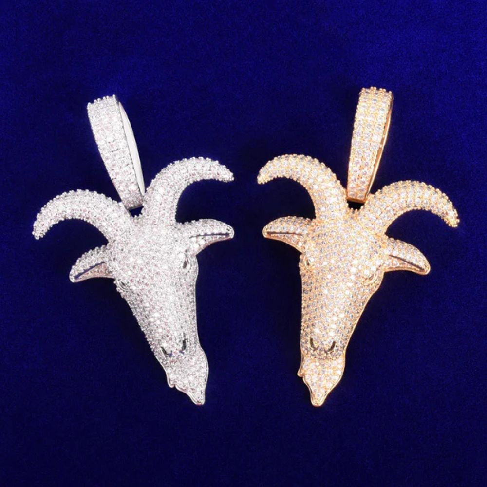 Round Cut Lab Grown Diamond Goat Head Pendant For Men