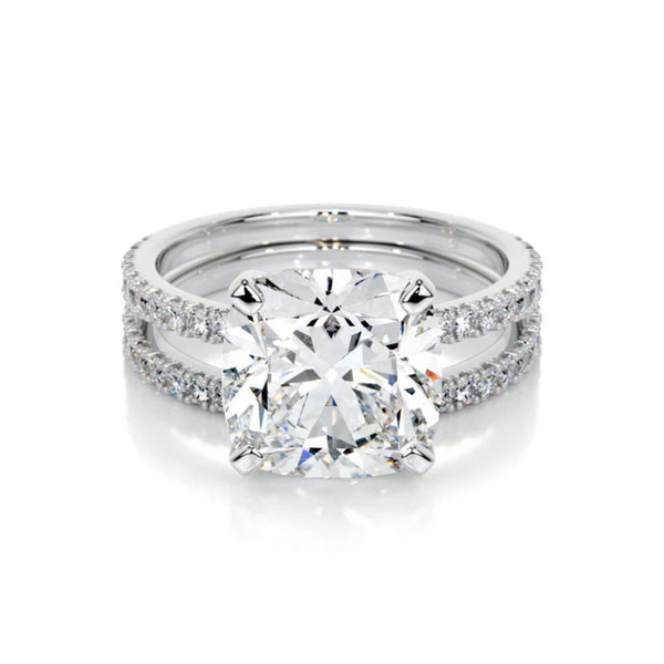 VVS1 Moissanite Cushion Cut Pave Set Wedding Ring Set