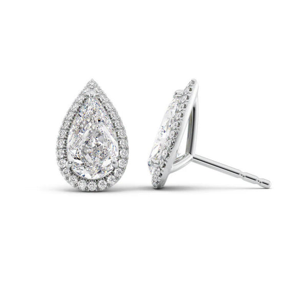 14K White Gold Pear Cut Moissanite Halo Push Back Earring