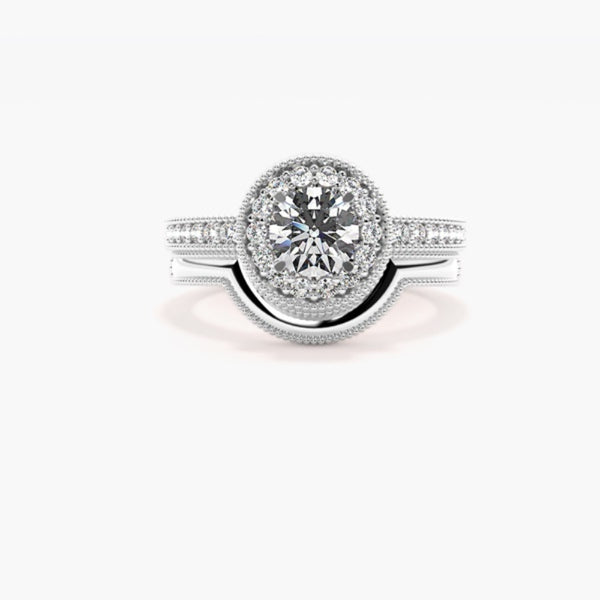 Moissanite Round Cut Halo Ring Set For Wedding