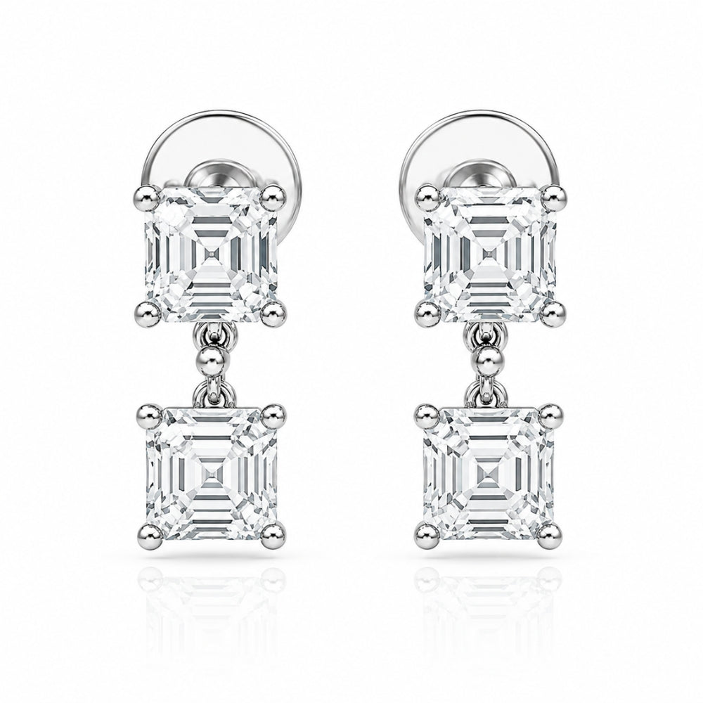 Asscher Cut Moissanite Prong Set Drop Dangle Earrings