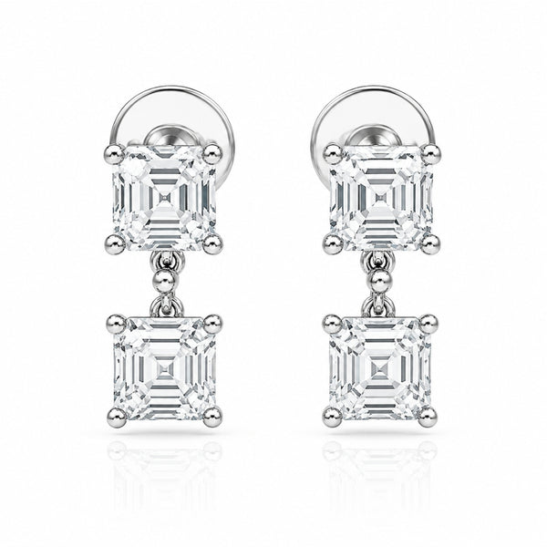 Asscher Cut Moissanite Prong Set Drop Dangle Earrings