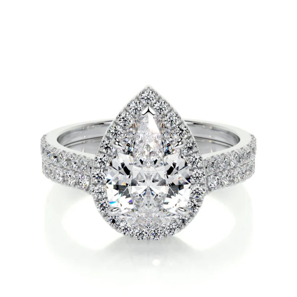 Pear Cut Moissanite Pave Set Anniversary Gift Ring Set