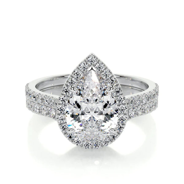 Pear Cut Moissanite Pave Set Anniversary Gift Ring Set