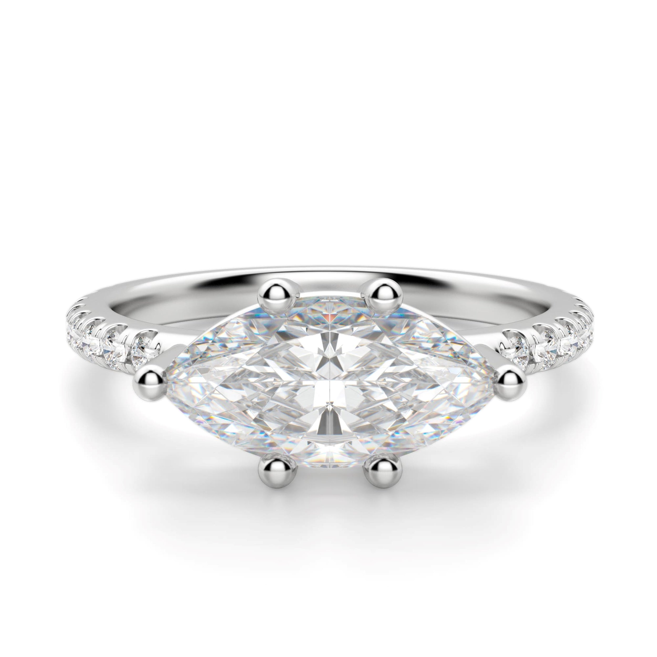 East to West Marquise Cut Moissanite Engagement Ring