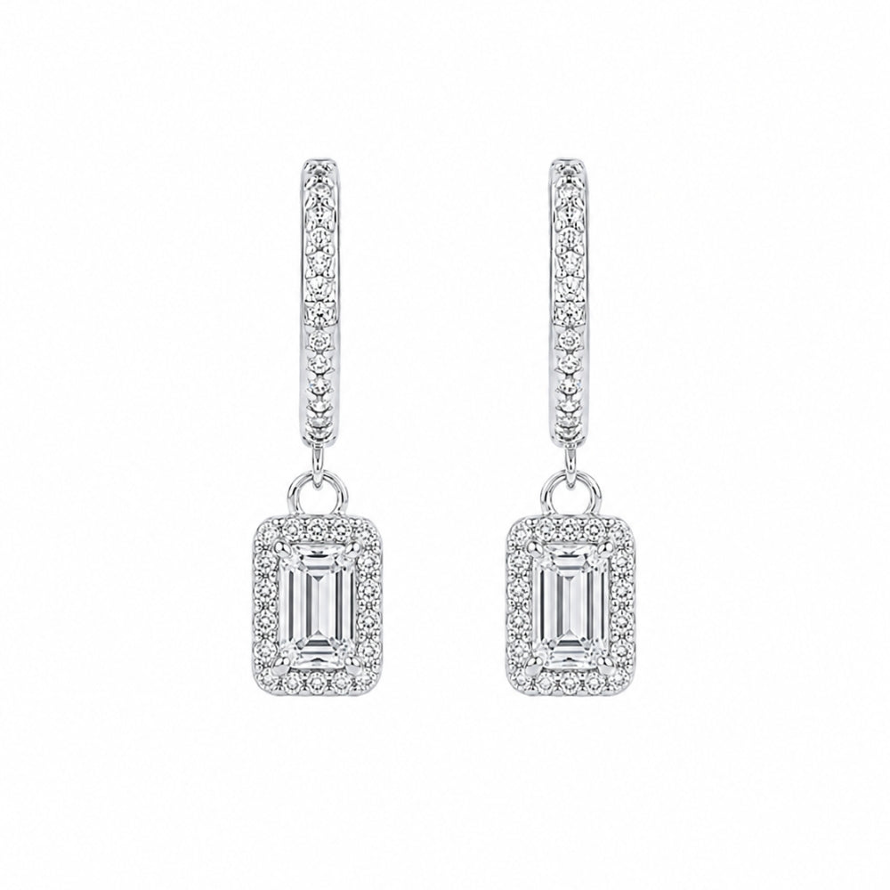 Emerald Cut Moissanite Halo Style Classic Earrings Gift For Women