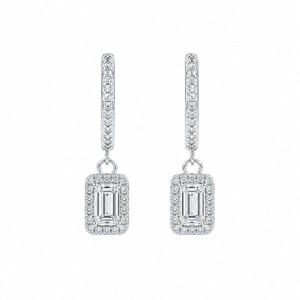 Emerald Cut Moissanite Halo Style Classic Earrings Gift For Women