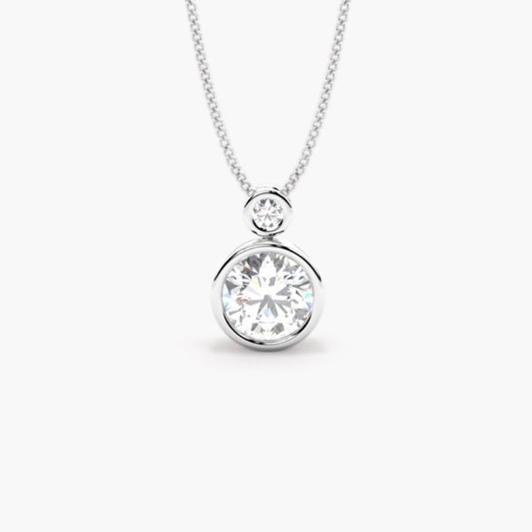 Moissanite Round Cut Two Stone Bezel Set Pendant