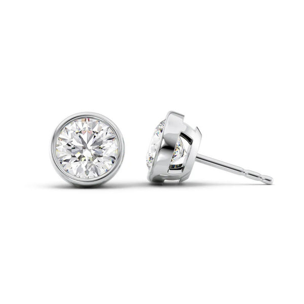 Bezel Set Round Brilliant Cut Moissanite Solitaire Earrings