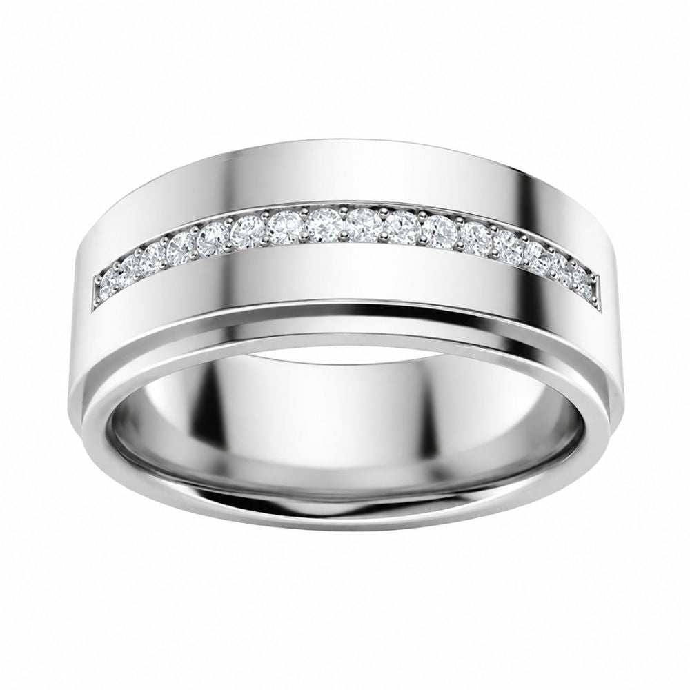 Round Cut Pave Set Lab Grown Diamond Men's Wedding Band