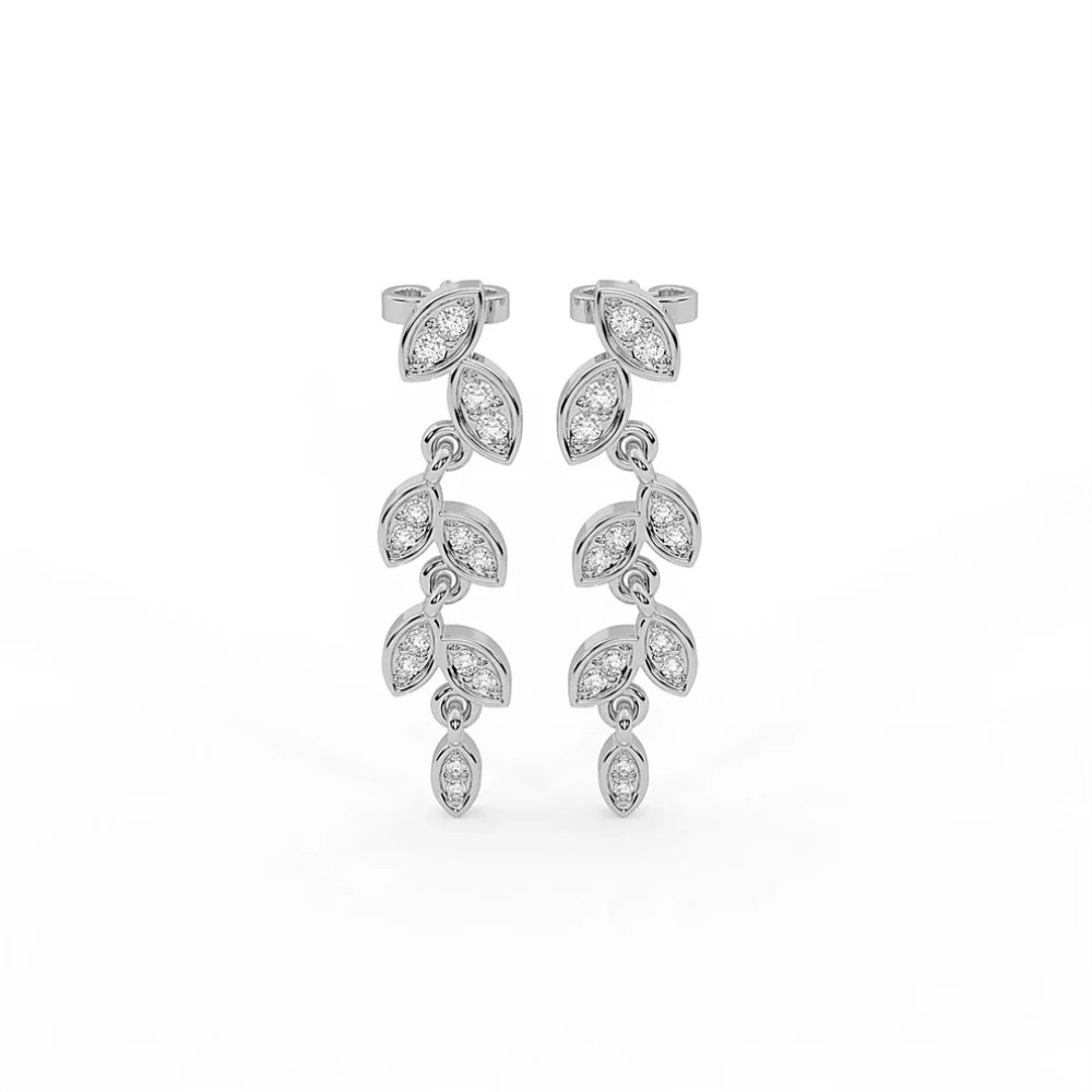 Round Cut Moissanite Leaf Style Drop Dangle Earrings