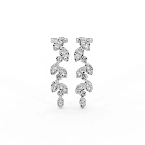 Round Cut Moissanite Leaf Style Drop Dangle Earrings