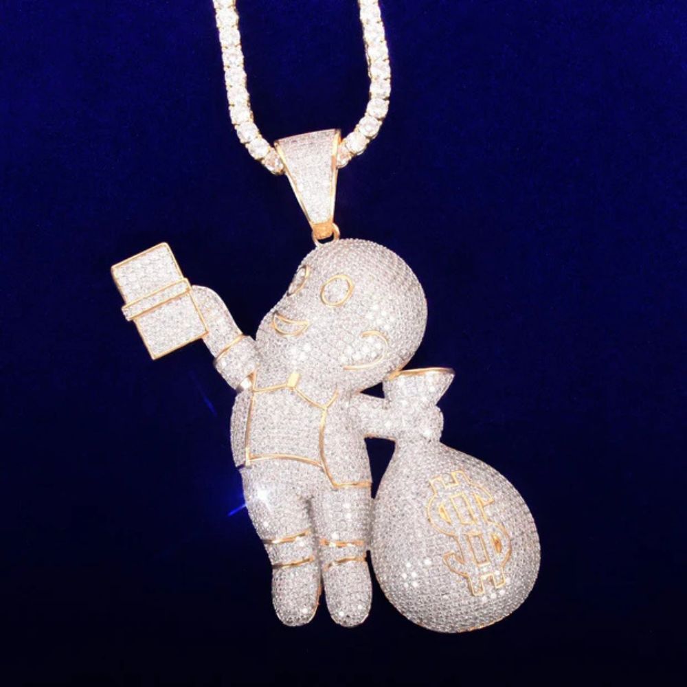 Round Cut Lab Grown Diamond Micro Pave Hip Hop Pendant