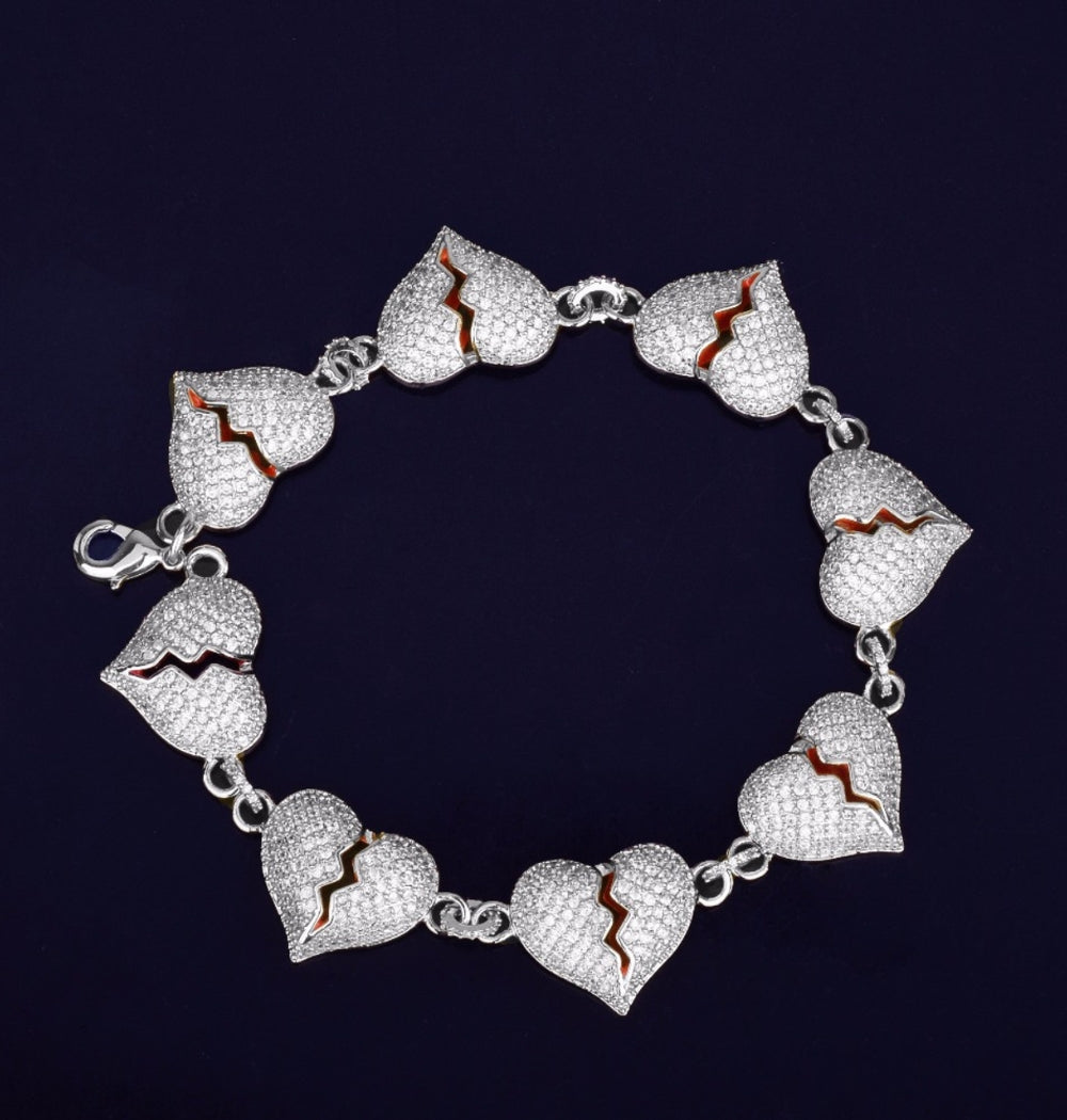 Round Cut Moissanite Broken Heart Iced Hip Hop Bracelet