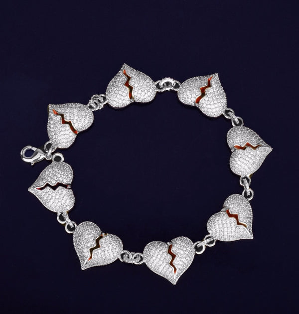 Round Cut Moissanite Broken Heart Iced Hip Hop Bracelet