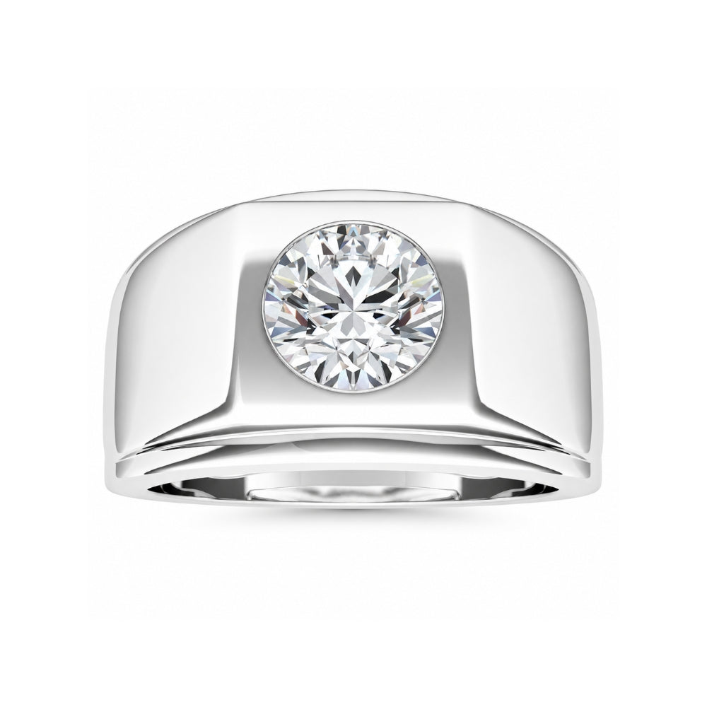 Round Cut Lab Grown Diamond Solitaire Bezel Set Men's Ring