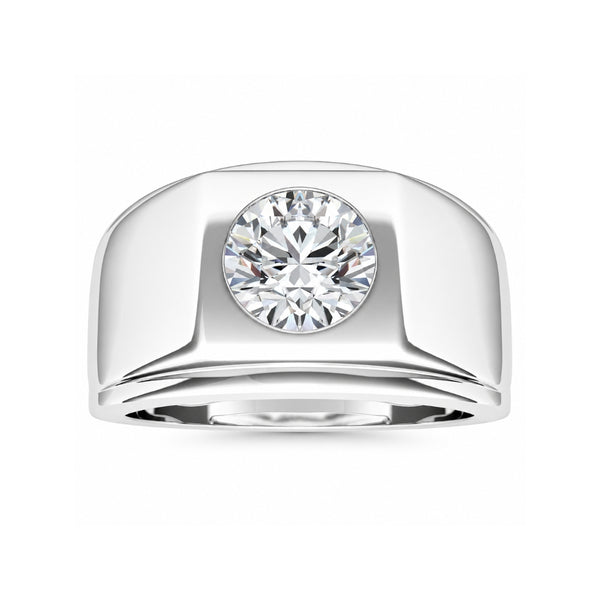 Round Cut Lab Grown Diamond Solitaire Bezel Set Men's Ring