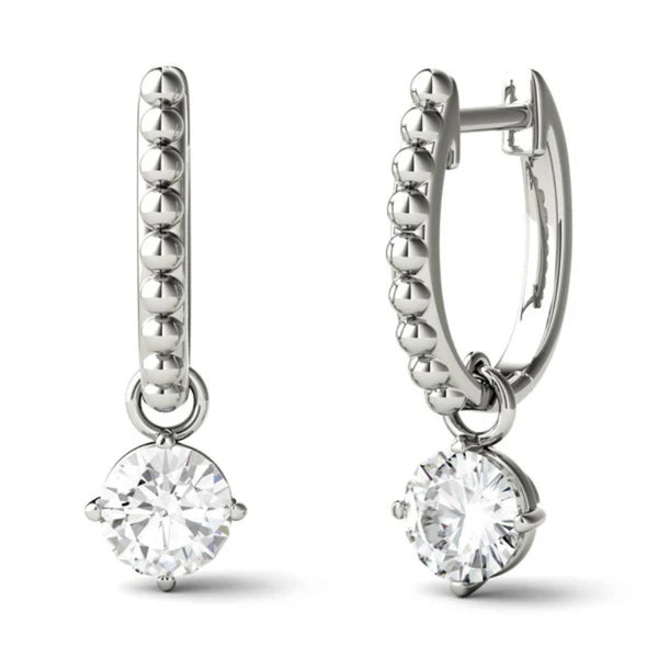 Moissanite Round Cut Filigree Style Drop Dangle Earrings