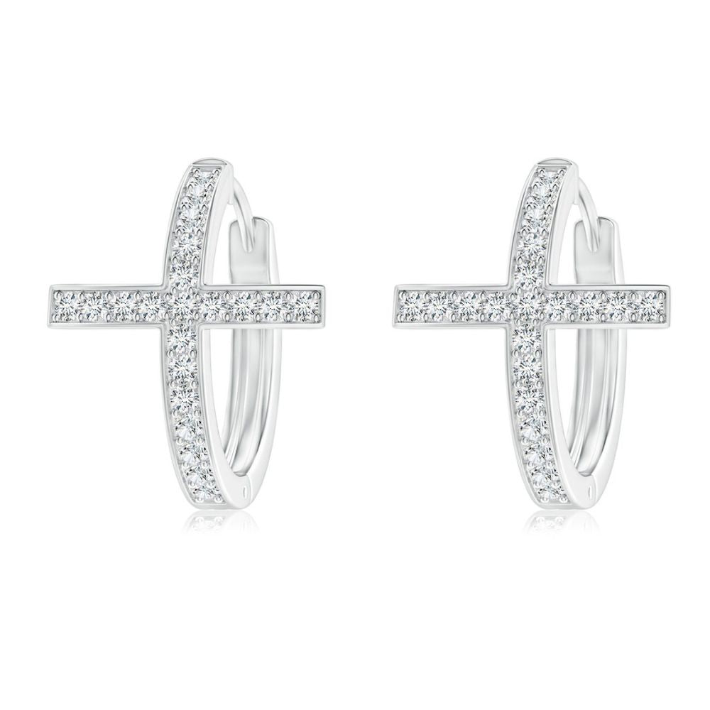 Moissanite Round Cut Pave Set Cross Hoop Earrings