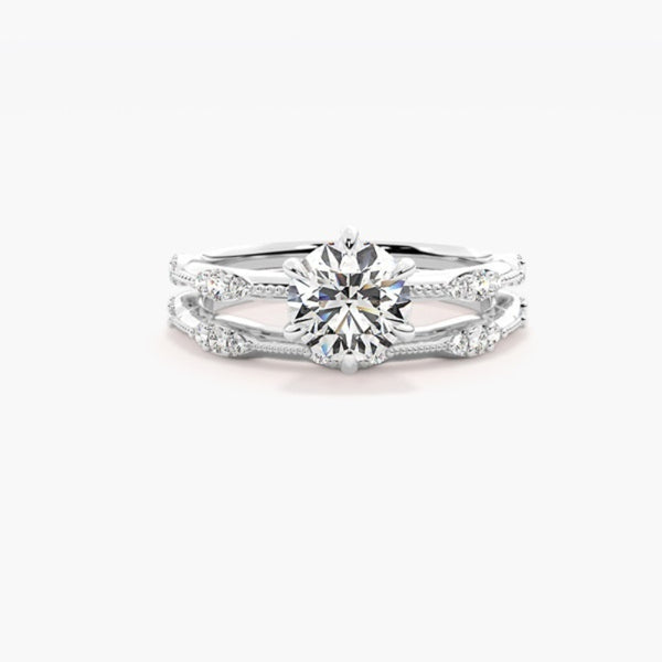 Round Cut Moissanite Filligree Style Wedding Ring Set