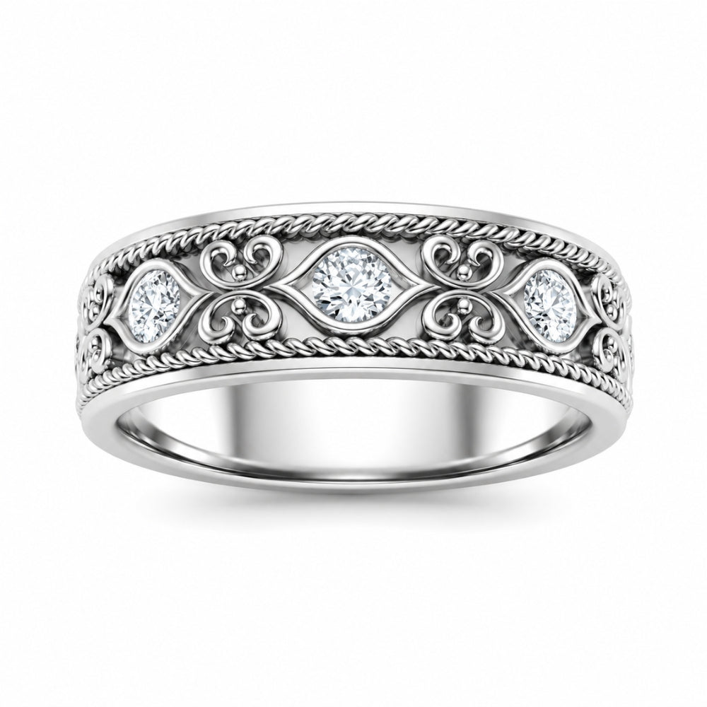 Lab Grown Diamond Round Cut Vintage Style Wedding Band